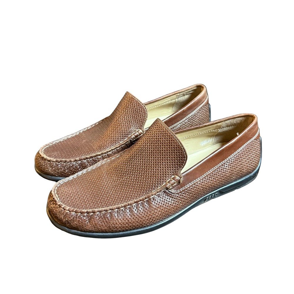 ECCO Mens Brown Perforated Breathable Loafers Extra Width Slip On Shoes Size 42